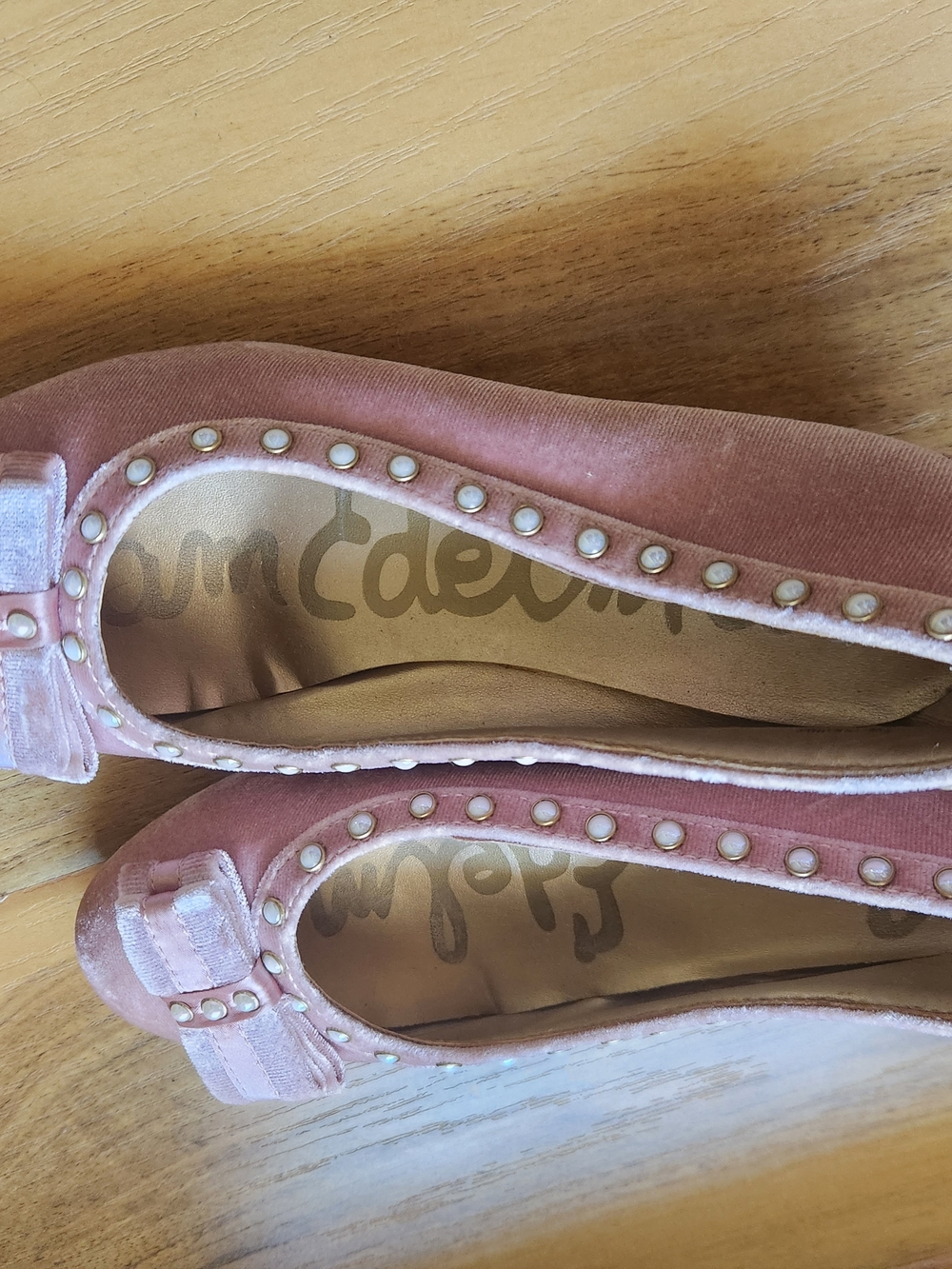 Sam Edelman Pink Velvet Studded Bow Flats for Kids